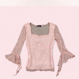 Delicate Y2K Pink Polka Dot Mesh Top